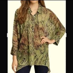 Da-Nang 100% Silk XS/S Boheme Animal Print Semi Sheer Flowy Top